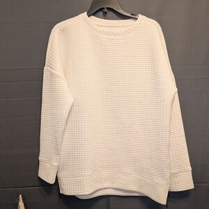 Buckle White Waffle-Knit Crewneck Sweatshirt With Zippered Sleeves